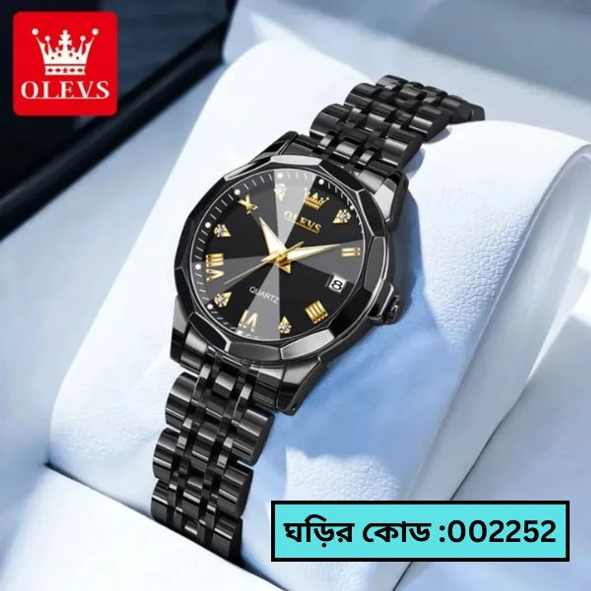 WOMEN OLEVS MODEL 9931 FULL BLACK COLOUR WOMEN WATCH - PUSH LOCK + এক পিস ব্যাটারি ফ্রি।