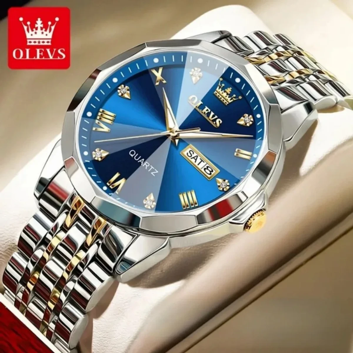 OLEVS WATCH MODEL 9931 TOTON AR DIAL BLUE - MAN WATCH - LOCK PUSH - Image 2