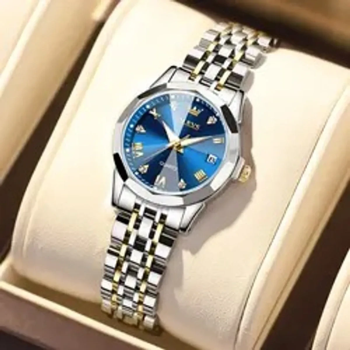 WOMEN OLEVS MODEL 9931 TOTON AR DIAL BLUE WOMEN WATCH - PUSH LOCK + এক পিস ব্যাটারি ফ্রি - Image 2