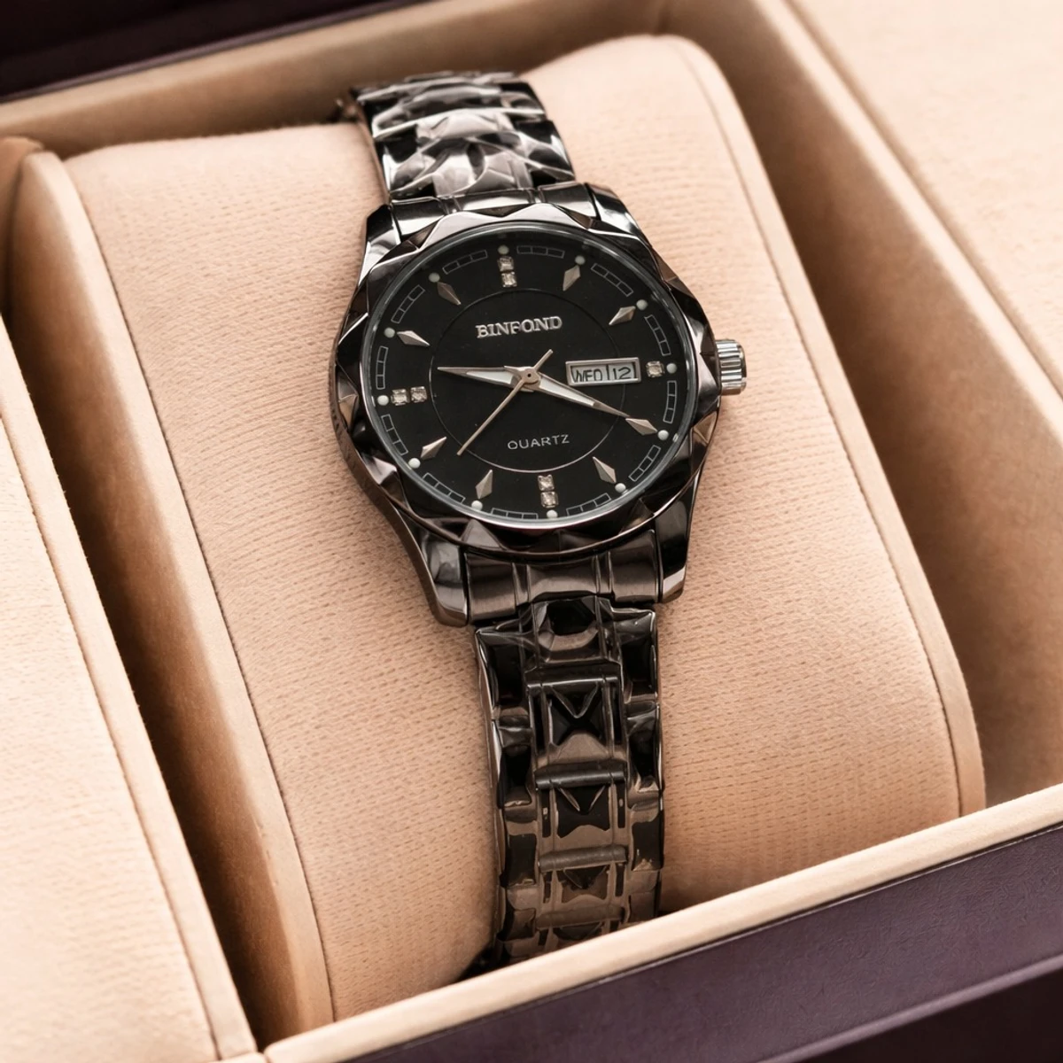 Luxury Binbond Stainless Steel Classic Waterproof Watch for Women Full black - Image 2