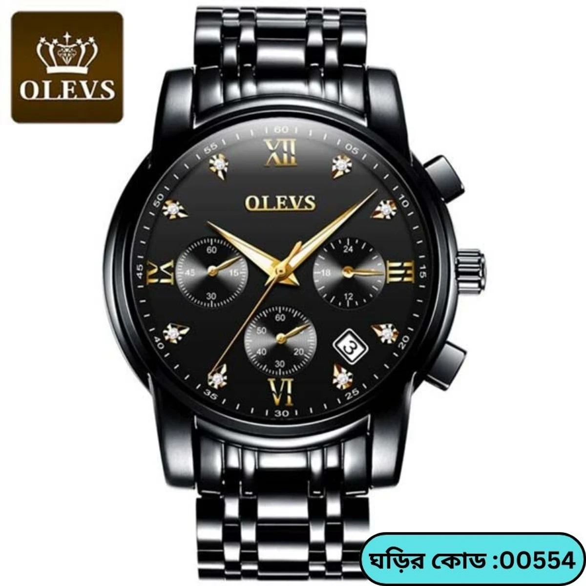 OLEVS WATCH MODEL 2858 Full BLACK COOLER WATCH FOR MAN + এক পিস ব্যাটারি ফ্রি। - Image 4