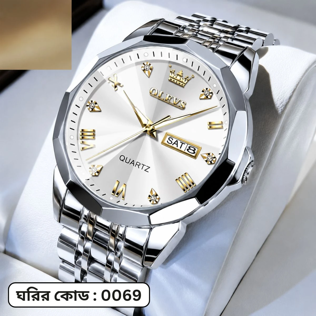 OLEVS MODEL 9931 FULL SILVER COOLER WATCH- MAN WATCH - LOCK PUSH - Image 2