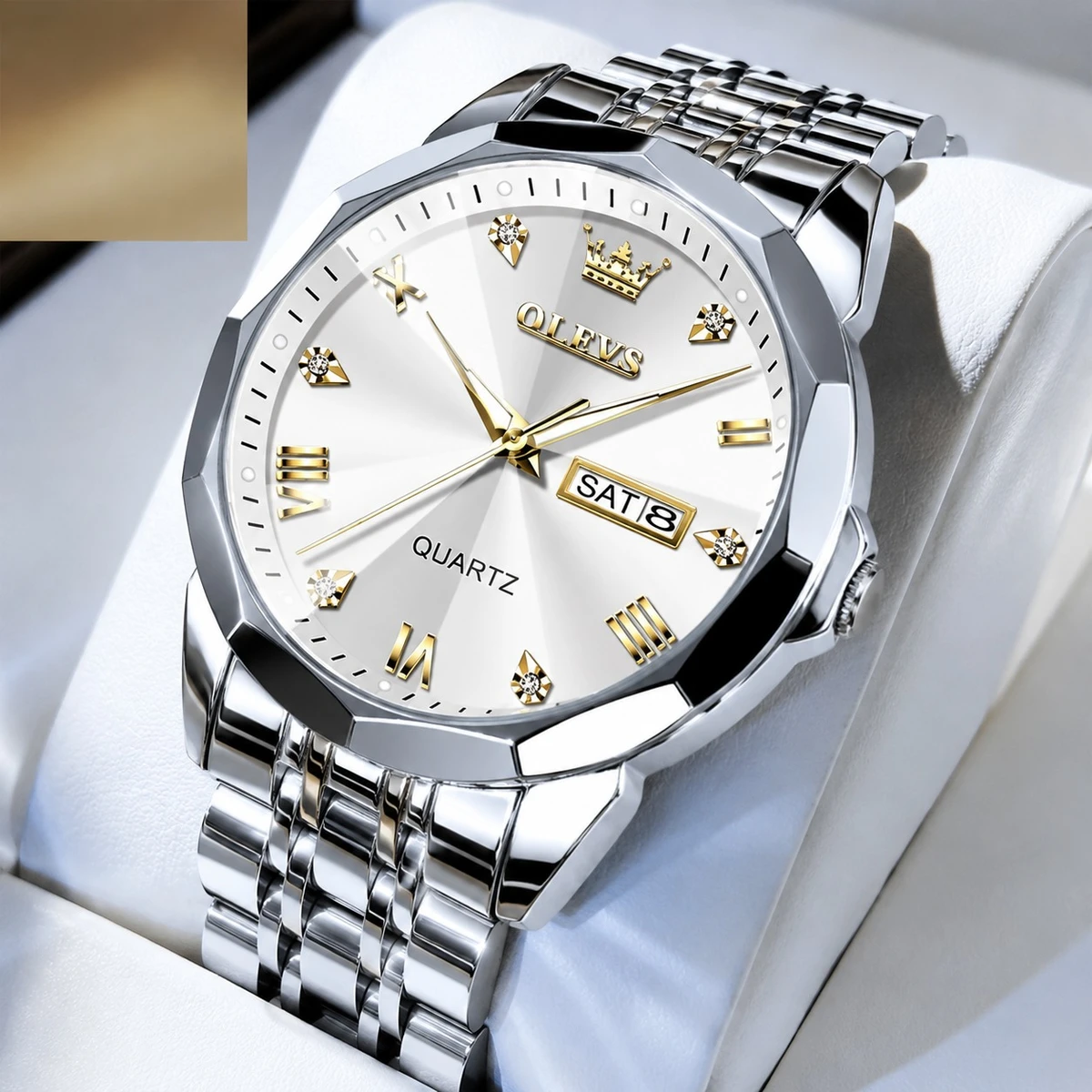 OLEVS MODEL 9931 FULL SILVER COOLER WATCH- MAN WATCH - LOCK PUSH - Image 3