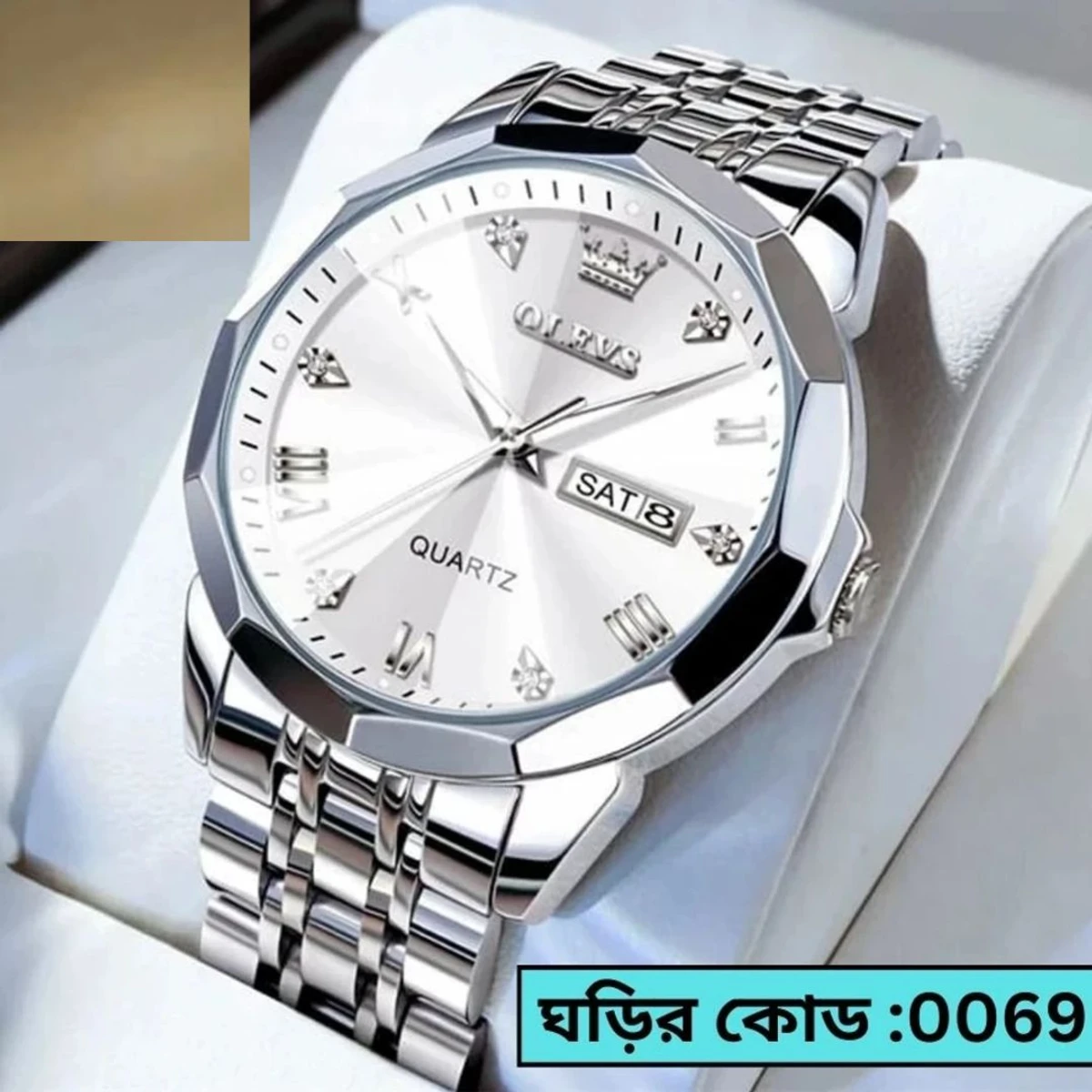 OLEVS MODEL 9931 FULL SILVER COOLER WATCH- MAN WATCH - LOCK PUSH - Image 4