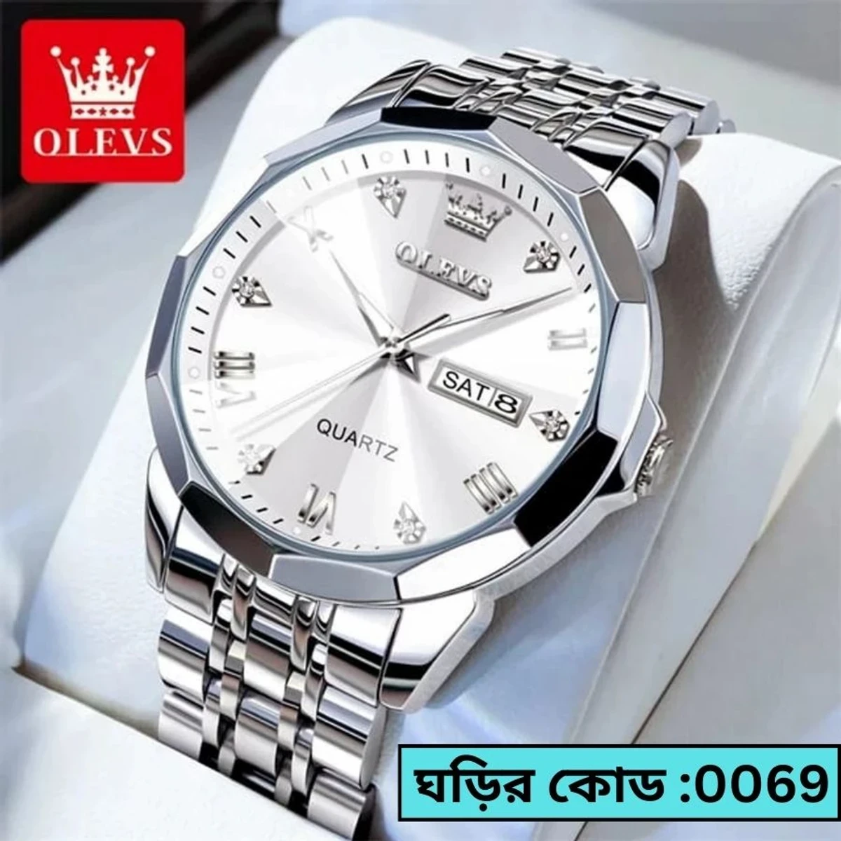 OLEVS MODEL 9931 FULL SILVER COOLER WATCH- MAN WATCH - LOCK PUSH - Image 5