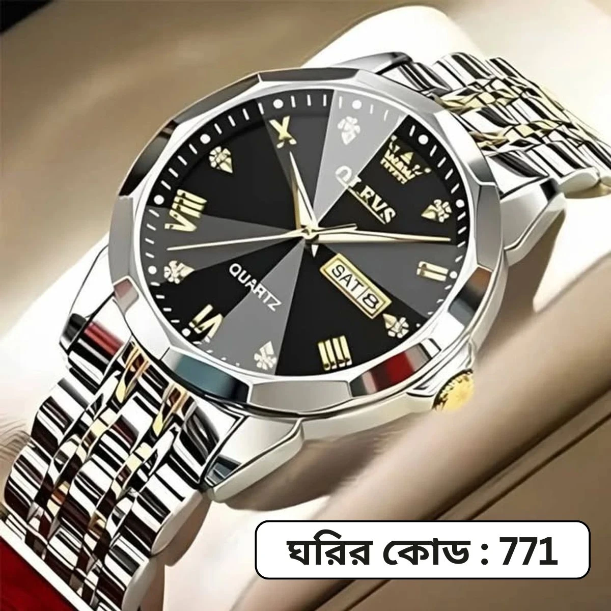 OLEVS MODEL 9931 Watch for Men TOTON AR DIAL BLACK- MAN WATCH - LOCK PUSH - Image 2