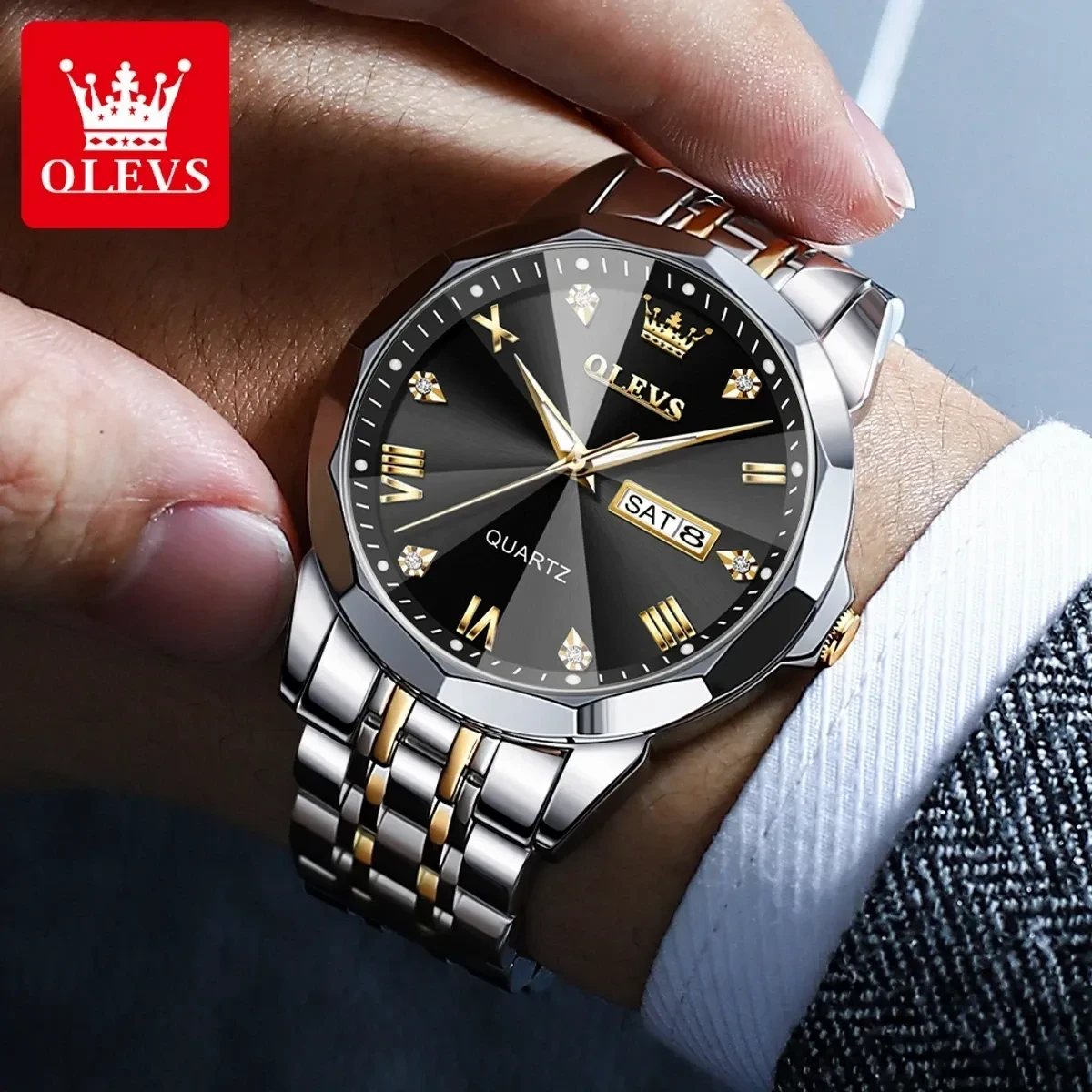 OLEVS MODEL 9931 Watch for Men TOTON AR DIAL BLACK- MAN WATCH - LOCK PUSH - Image 3