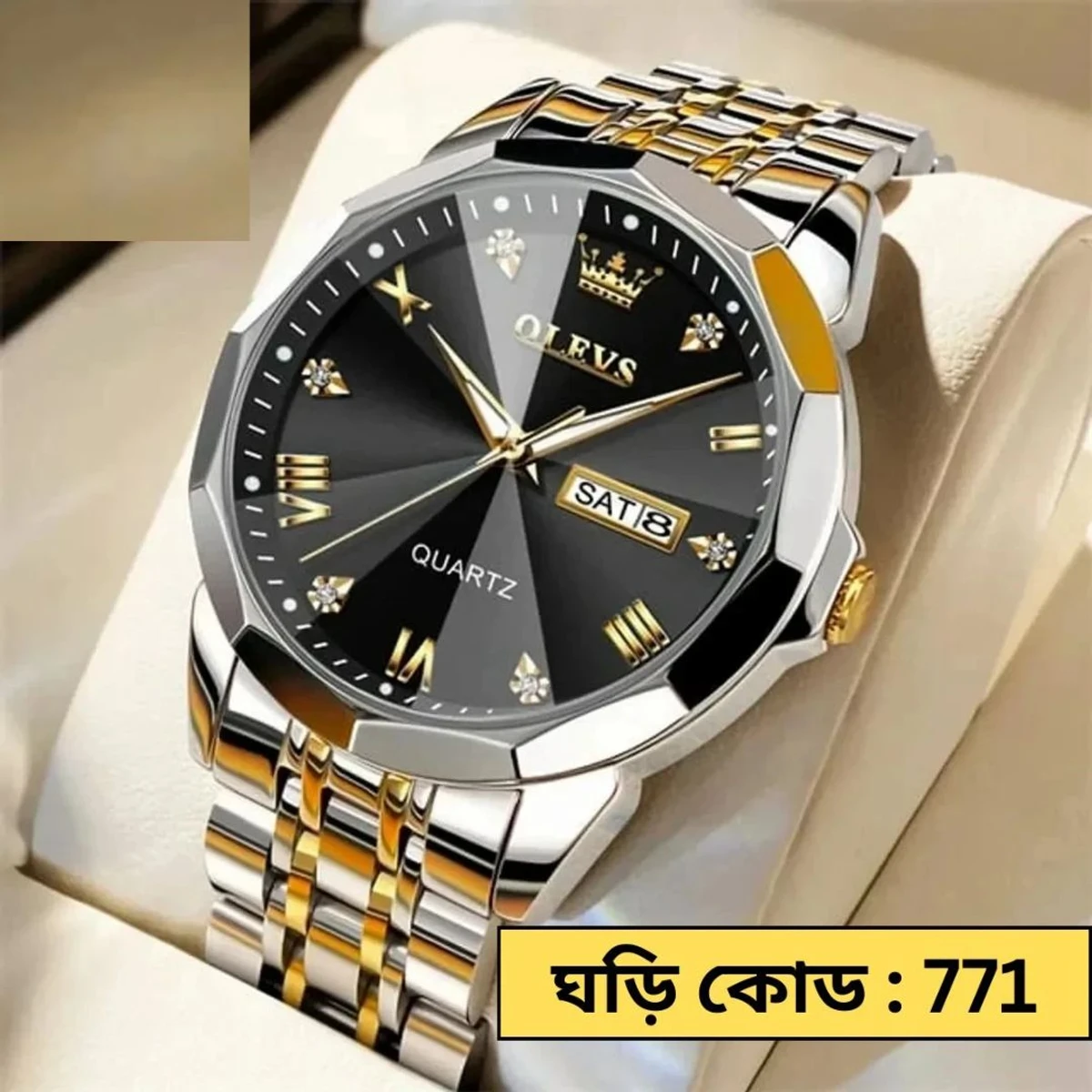 OLEVS MODEL 9931 Watch for Men TOTON AR DIAL BLACK- MAN WATCH - LOCK PUSH