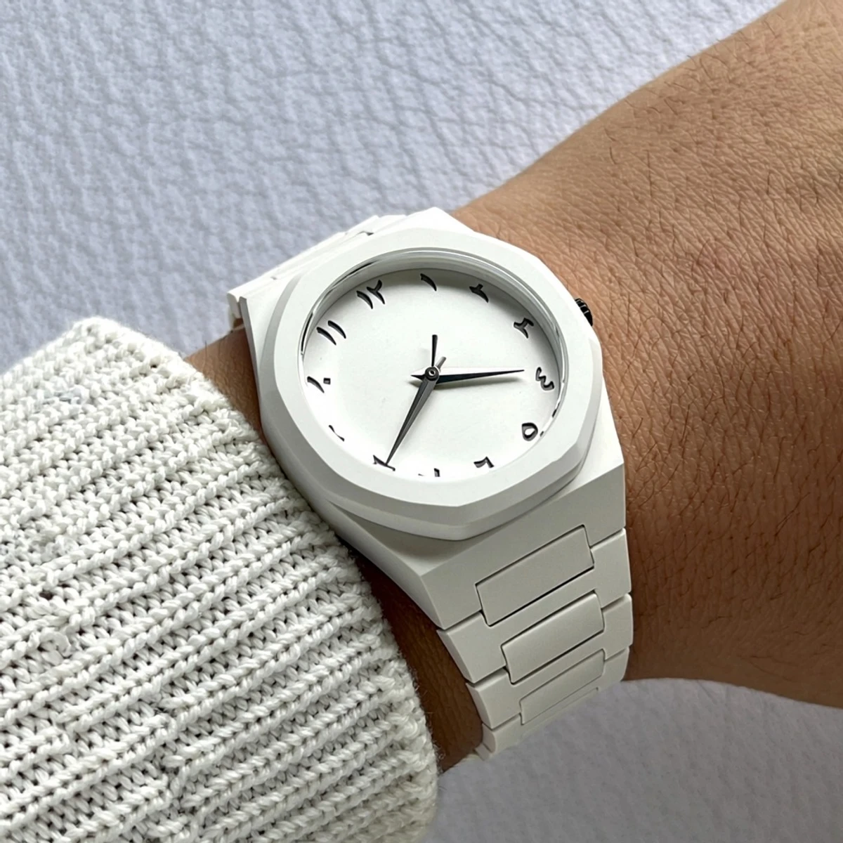 Arabic Plastic Carbon Fiber body Watch Full White Colour Dial Arabic - Image 4