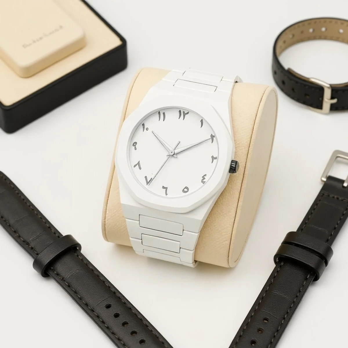 Arabic Plastic Carbon Fiber body Watch Full White Colour Dial Arabic - Image 3
