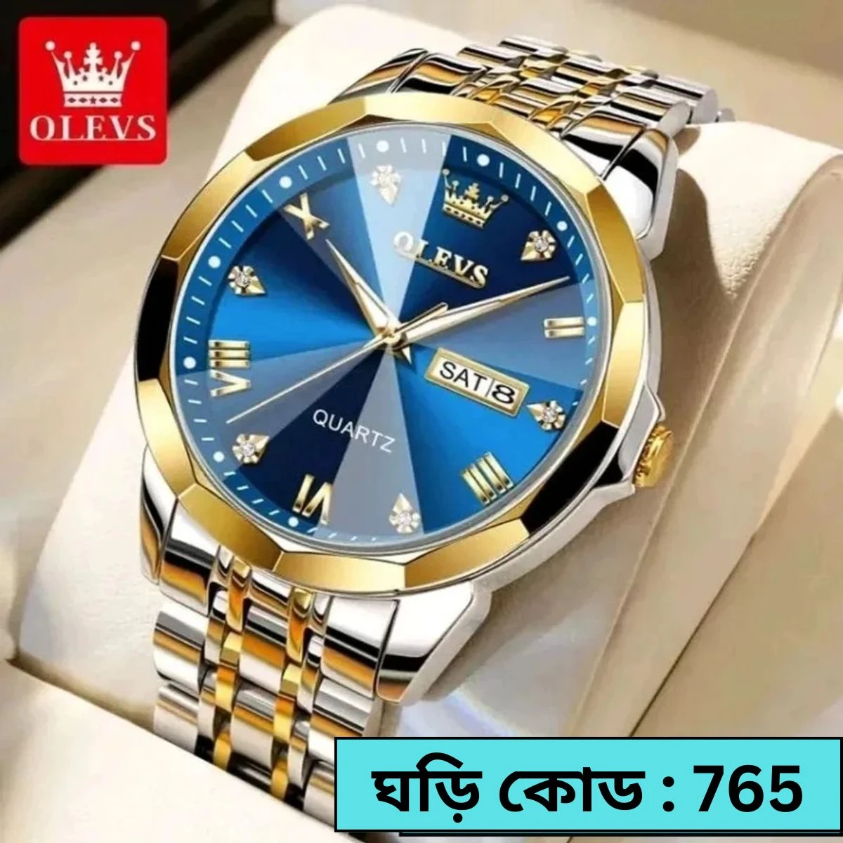 OLEVS MODEL 9931 Watch TOTON AR DIAL BLUE ROUND GOLDEN COLOUR | MAN WATCH | LOCK PUSH