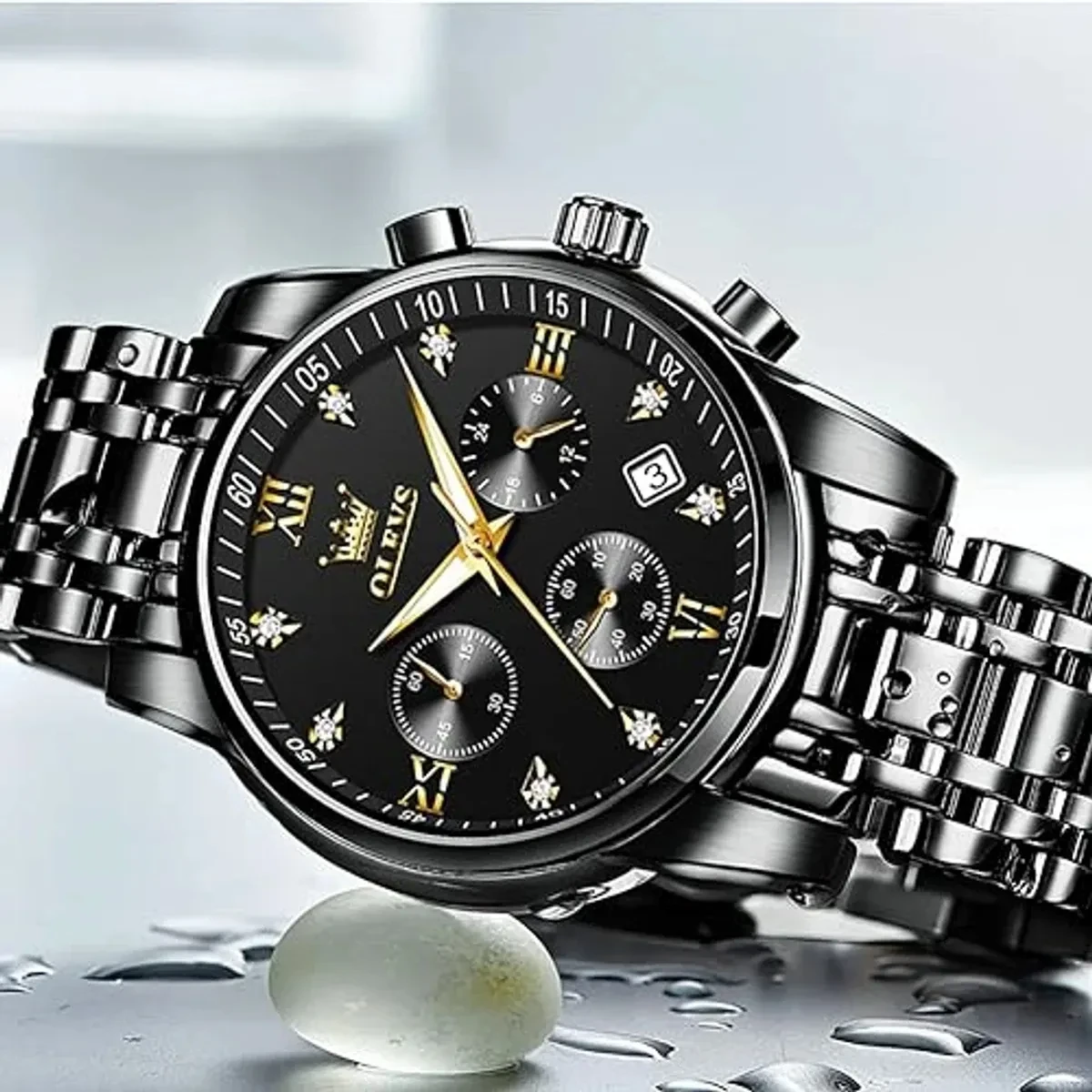 OLEVS WATCH MODEL 2858 Full BLACK COOLER WATCH FOR MAN + এক পিস ব্যাটারি ফ্রি। - Image 2