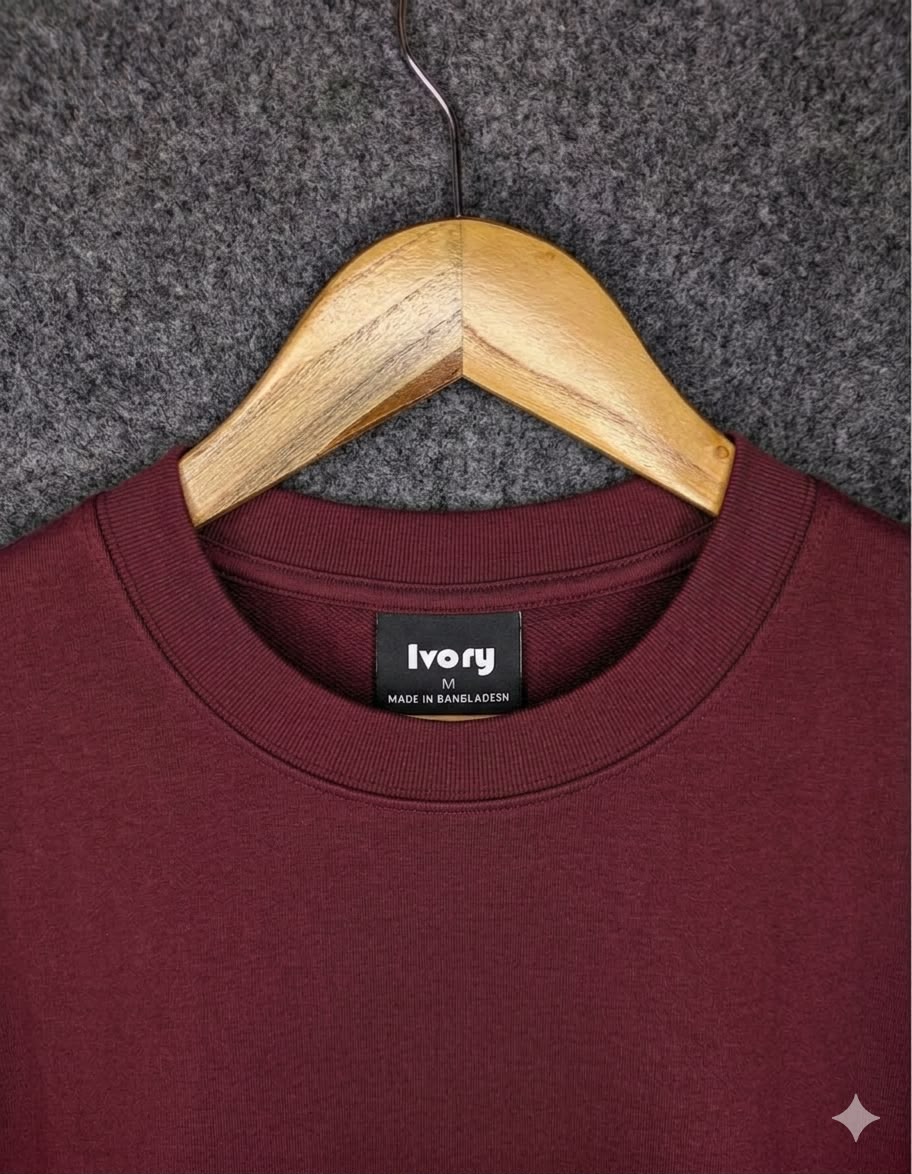 Men's Solid T-Shirt – Maroon Color | Drop Shoulder | Oversized - Image 2