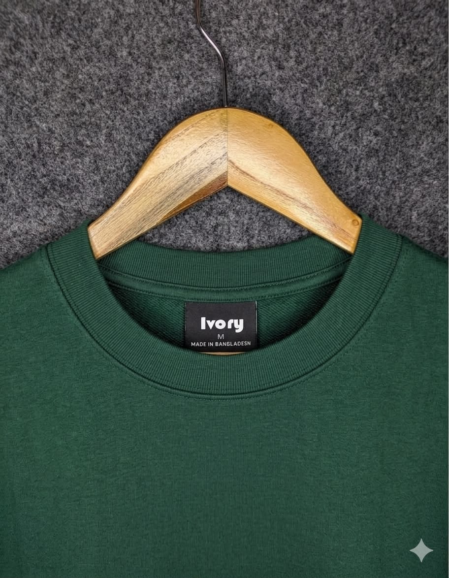 Men's Solid T-Shirt – Bottle Green Color | Drop Shoulder | Oversized - Image 2
