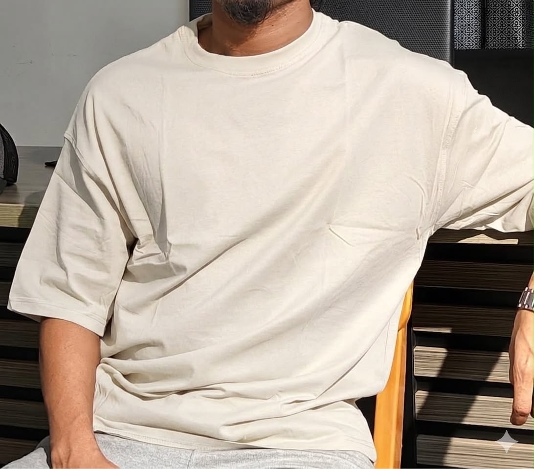 Men's Solid T-Shirt – Off-White Color | Drop Shoulder | Oversized