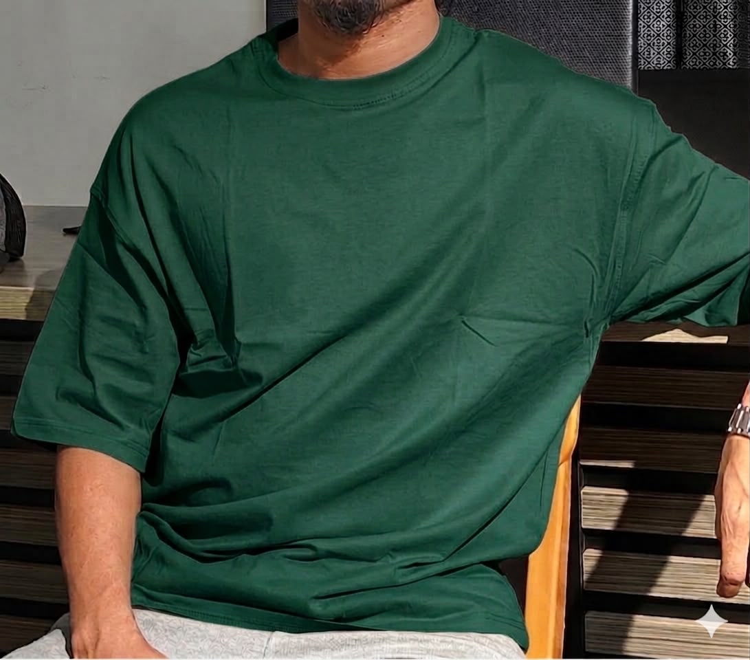 Men's Solid T-Shirt – Bottle Green Color | Drop Shoulder | Oversized