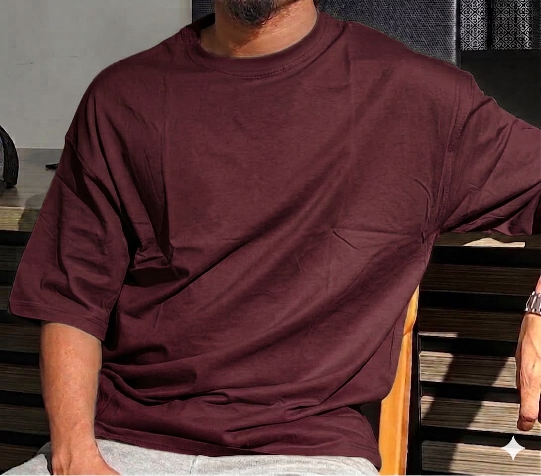 Men's Solid T-Shirt – Maroon Color | Drop Shoulder | Oversized