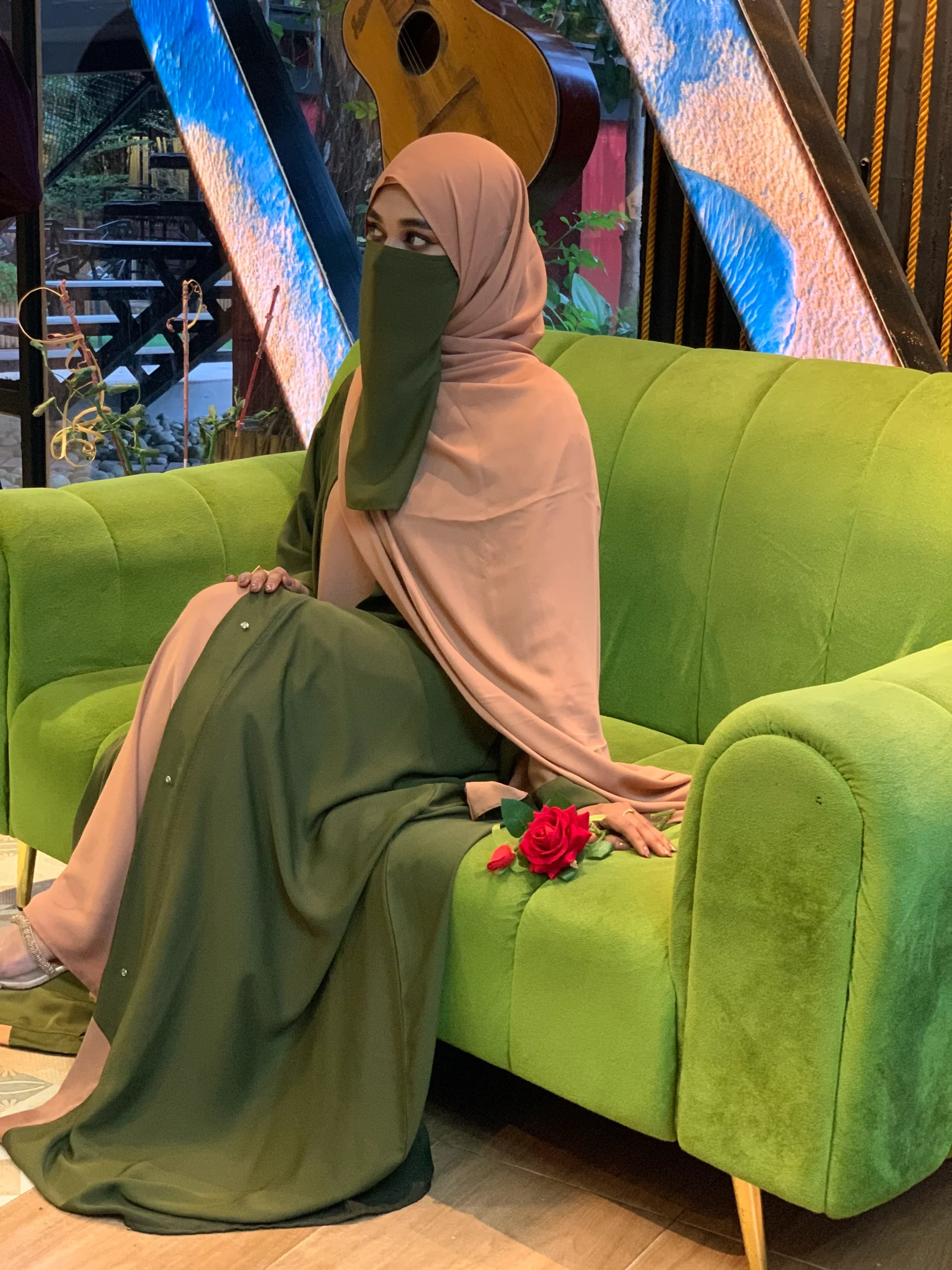 Premium Sabeen Abaya/Koti (Olive) - Image 2