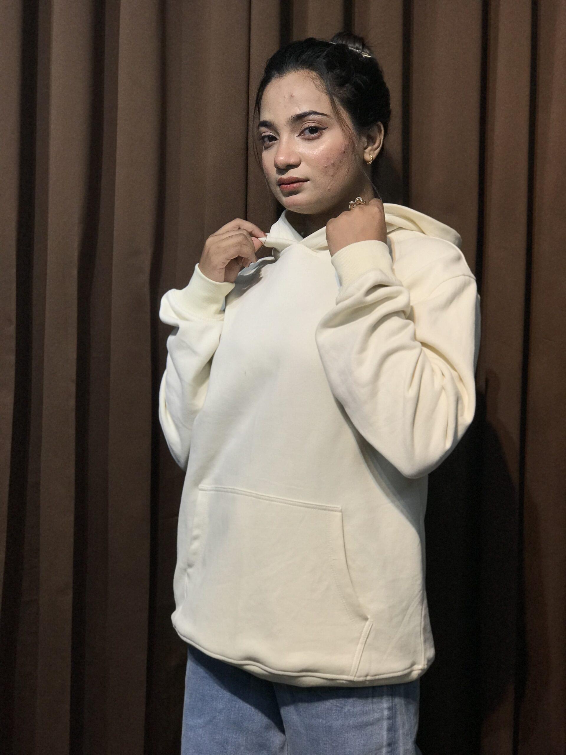 Unisex Solid Hoodie ( Off-White) - Image 3