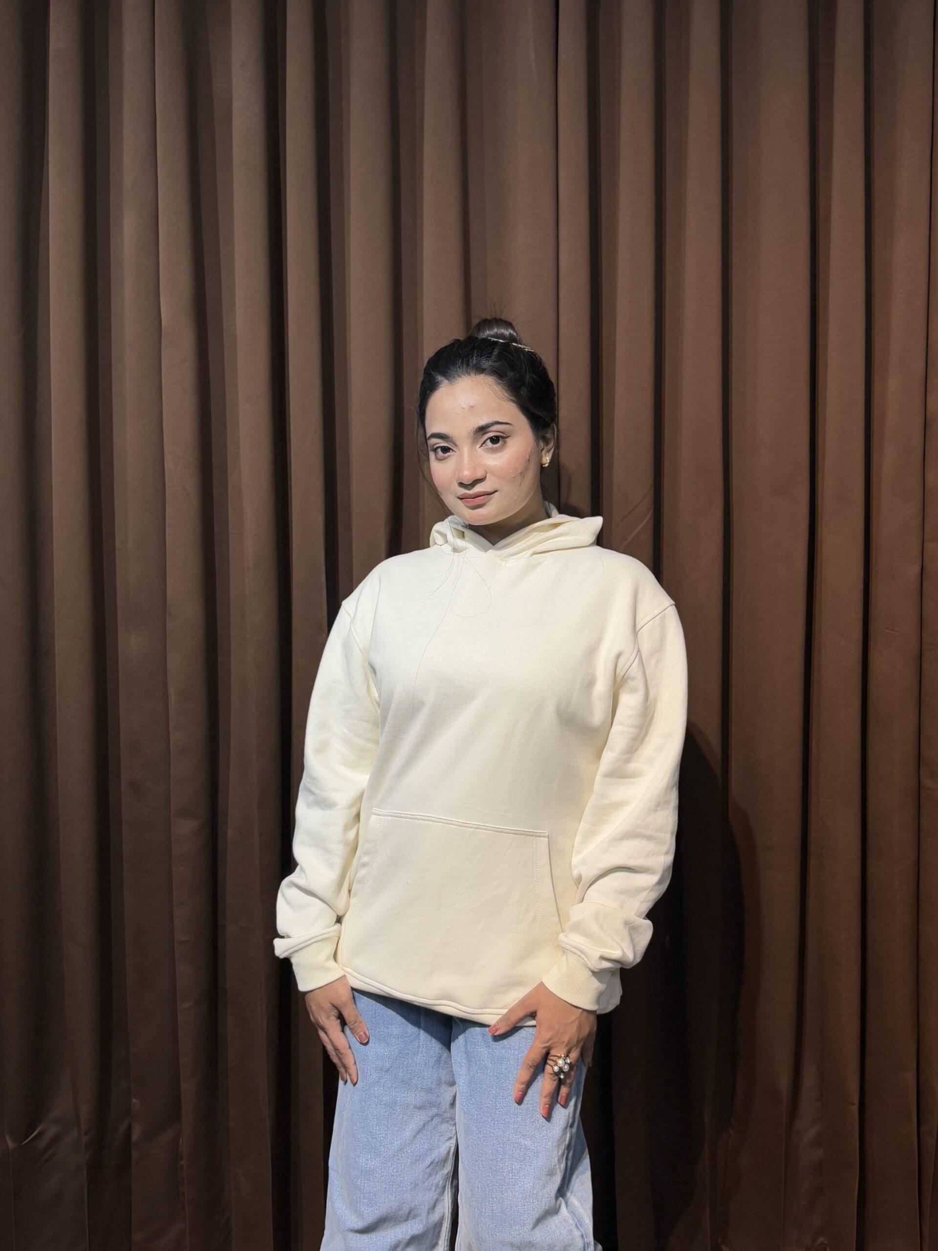 Unisex Solid Hoodie ( Off-White) - Image 4