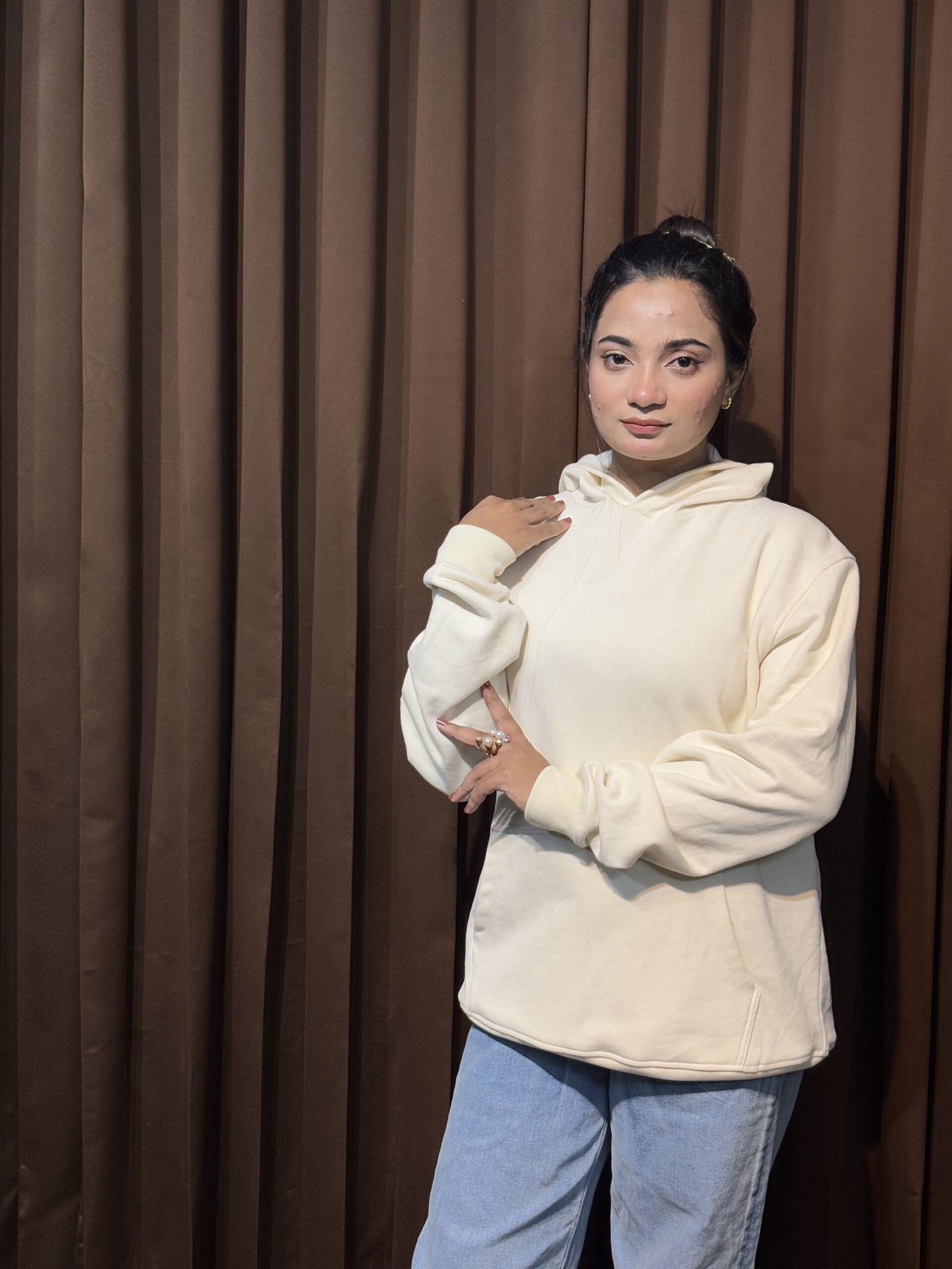 Unisex Solid Hoodie ( Off-White) - Image 2