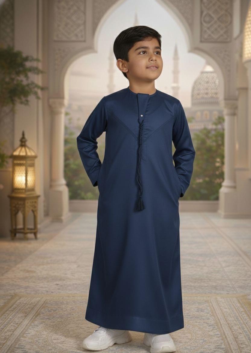 Premium Emirati Thobe with Tassel (Navy Blue)