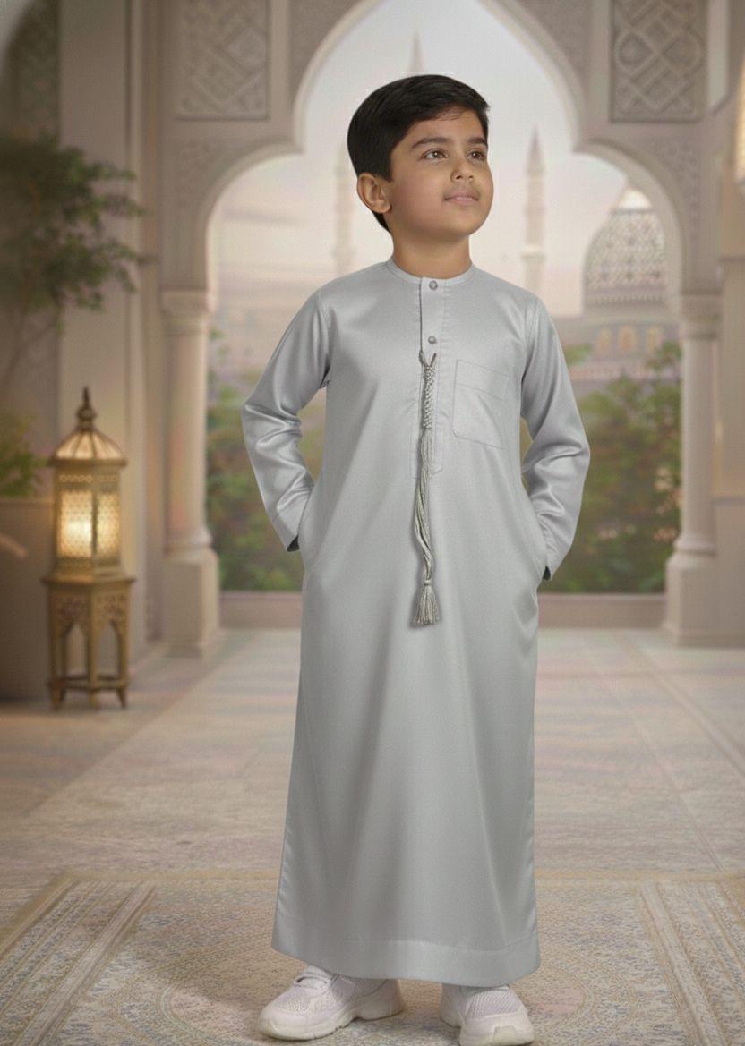 Premium Emirati Thobe with Tassel (Light Gray)